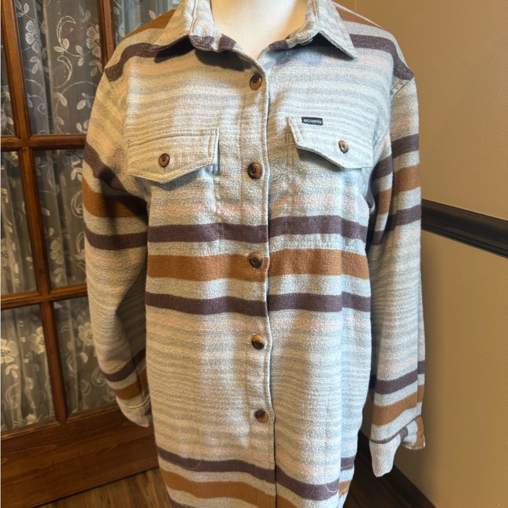 Columbia Striped Utility Jacket in Cream and Brown